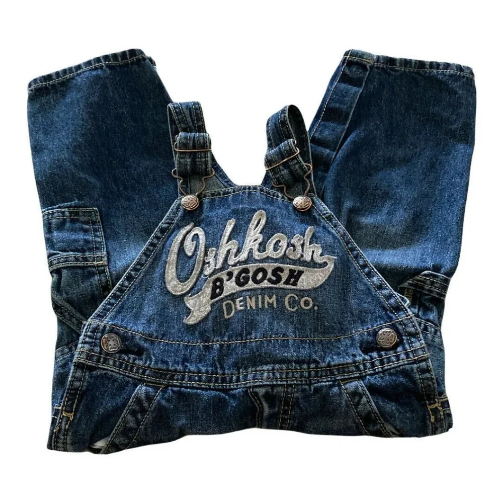 OSHKOSH B'GOSH VESTBAK BLUE DENIM LOGO OVERALLS OUTFIT SIZE 18M Toddler